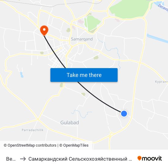 Bekat to Самаркандский Сельскохозяйственный Институт map