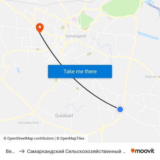 Bekat to Самаркандский Сельскохозяйственный Институт map