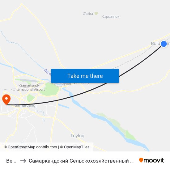 Bekat to Самаркандский Сельскохозяйственный Институт map