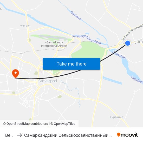 Bekat to Самаркандский Сельскохозяйственный Институт map