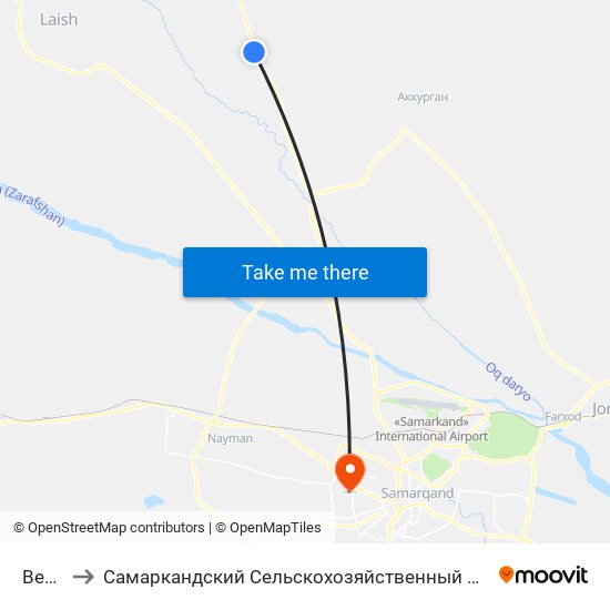 Bekat to Самаркандский Сельскохозяйственный Институт map