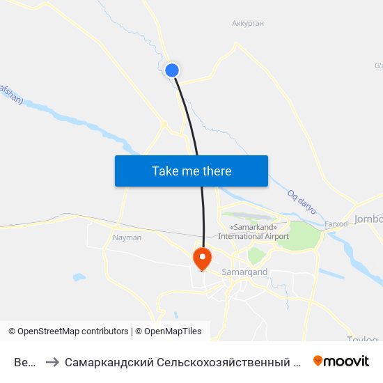 Bekat to Самаркандский Сельскохозяйственный Институт map