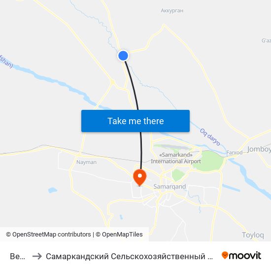 Bekat to Самаркандский Сельскохозяйственный Институт map