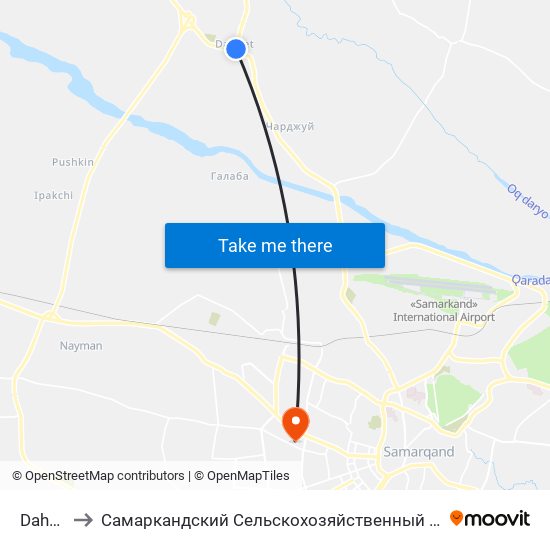 Dahbet to Самаркандский Сельскохозяйственный Институт map