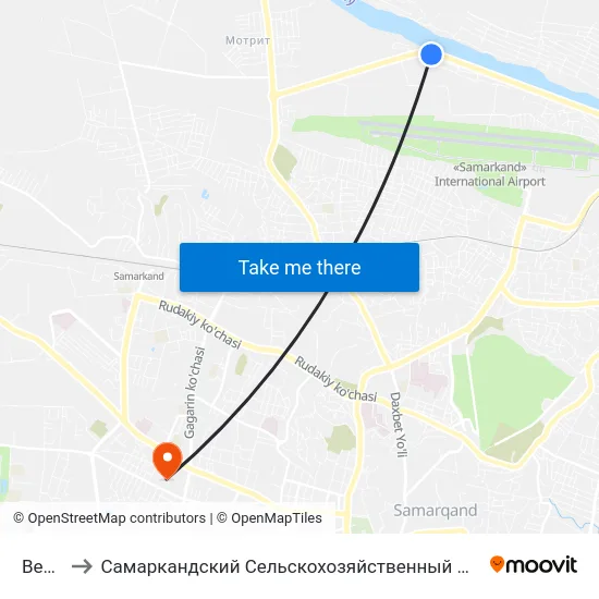 Bekat to Самаркандский Сельскохозяйственный Институт map