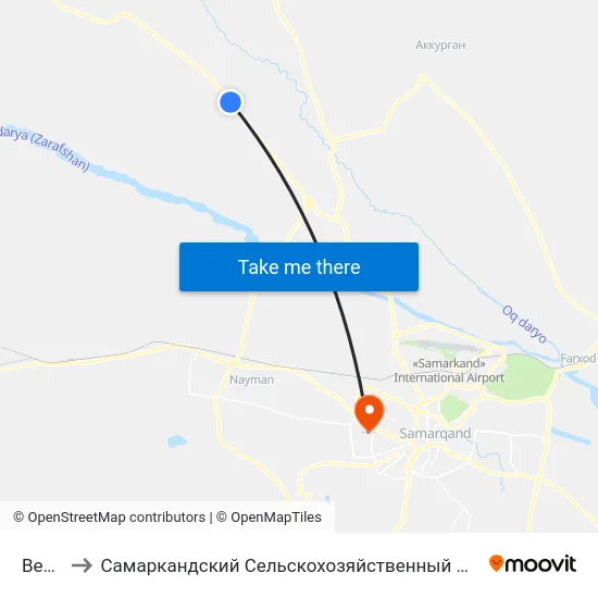 Bekat to Самаркандский Сельскохозяйственный Институт map