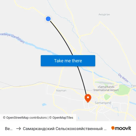 Bekat to Самаркандский Сельскохозяйственный Институт map