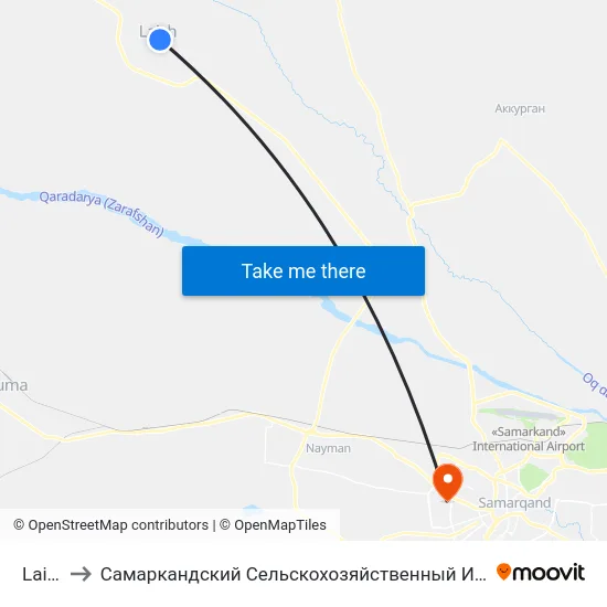 Laish to Самаркандский Сельскохозяйственный Институт map