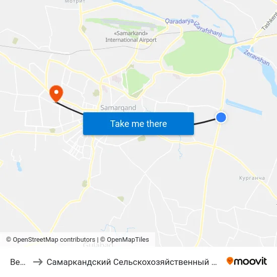 Bekat to Самаркандский Сельскохозяйственный Институт map