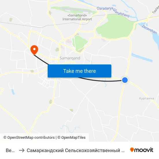 Bekat to Самаркандский Сельскохозяйственный Институт map