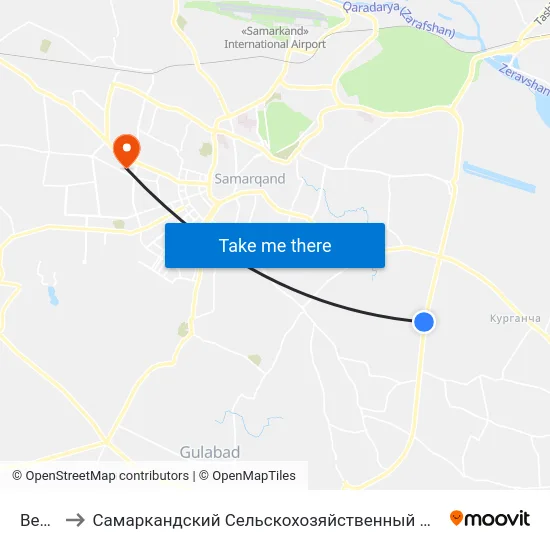 Bekat to Самаркандский Сельскохозяйственный Институт map