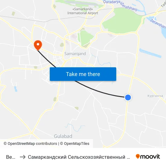 Bekat to Самаркандский Сельскохозяйственный Институт map