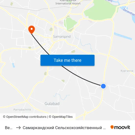 Bekat to Самаркандский Сельскохозяйственный Институт map