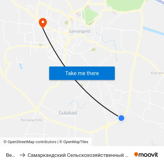 Bekat to Самаркандский Сельскохозяйственный Институт map