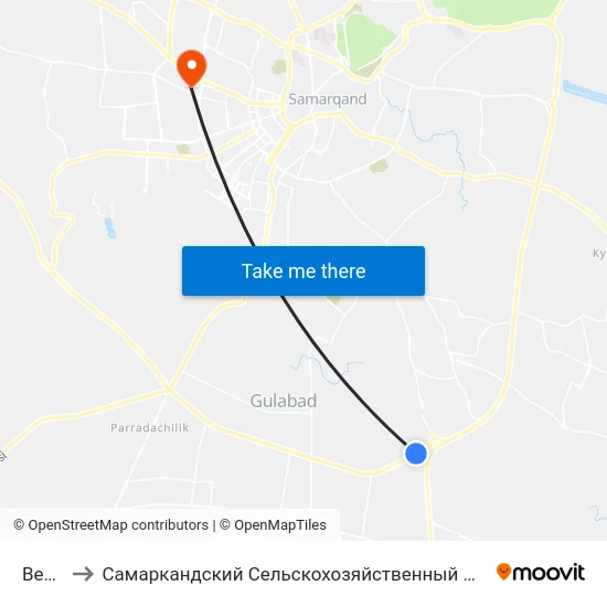 Bekat to Самаркандский Сельскохозяйственный Институт map