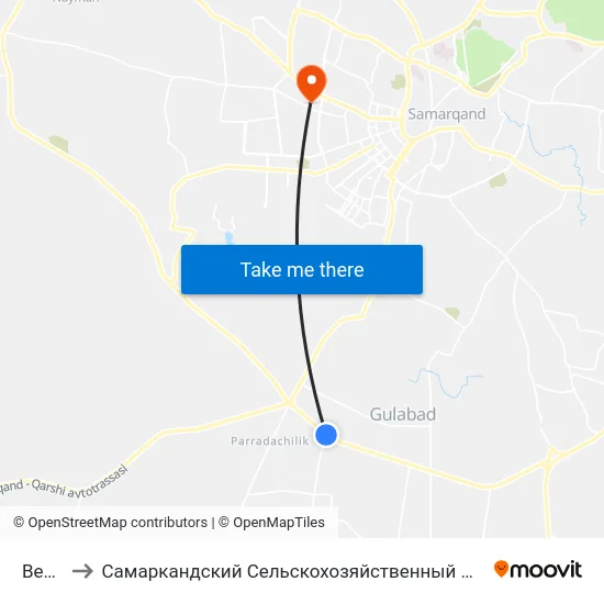 Bekat to Самаркандский Сельскохозяйственный Институт map
