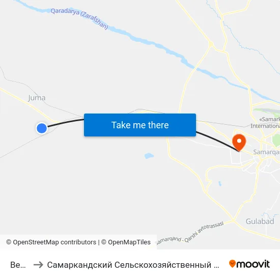 Bekat to Самаркандский Сельскохозяйственный Институт map