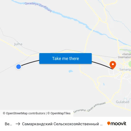 Bekat to Самаркандский Сельскохозяйственный Институт map