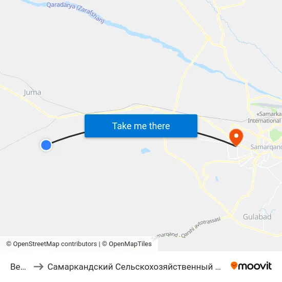 Bekat to Самаркандский Сельскохозяйственный Институт map