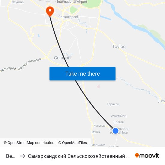 Bekat to Самаркандский Сельскохозяйственный Институт map