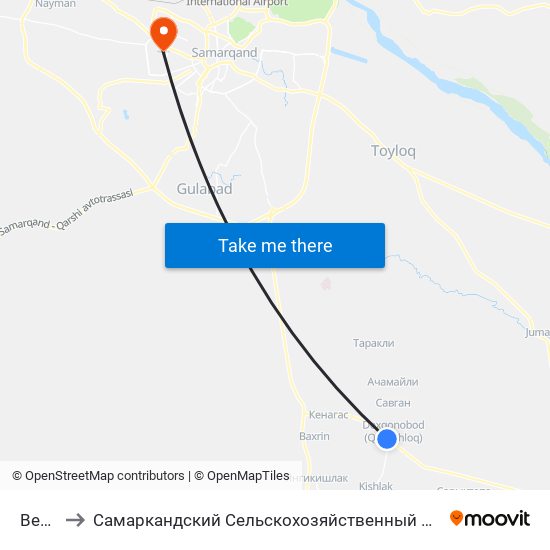 Bekat to Самаркандский Сельскохозяйственный Институт map