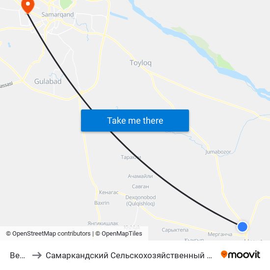 Bekat to Самаркандский Сельскохозяйственный Институт map