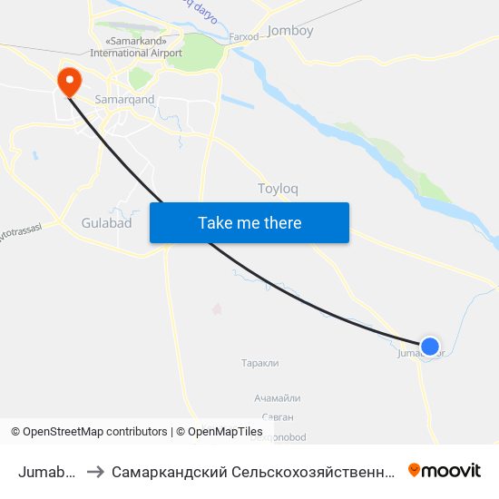 Jumabozor to Самаркандский Сельскохозяйственный Институт map