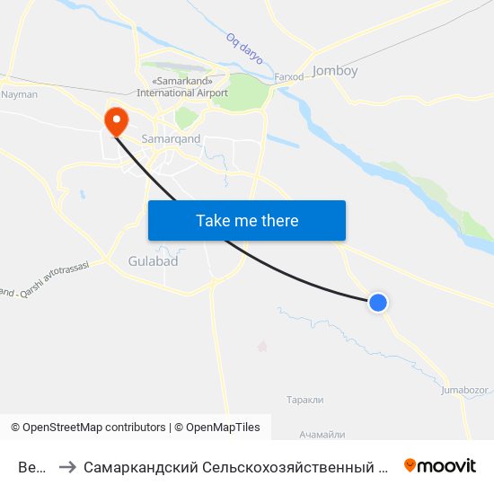 Bekat to Самаркандский Сельскохозяйственный Институт map