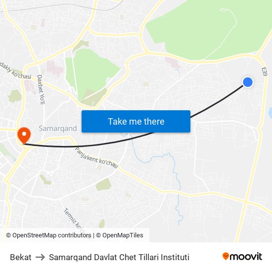 Bekat to Samarqand Davlat Chet Tillari Instituti map
