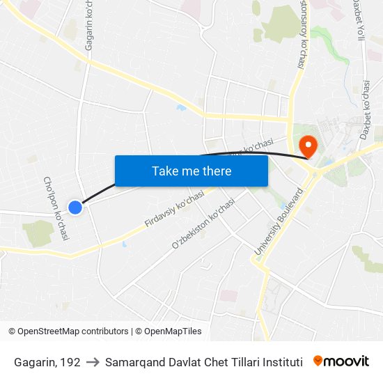 Gagarin, 192 to Samarqand Davlat Chet Tillari Instituti map
