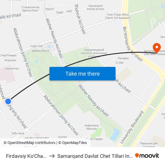 Firdavsiy Ko'Chasi, 7 to Samarqand Davlat Chet Tillari Instituti map