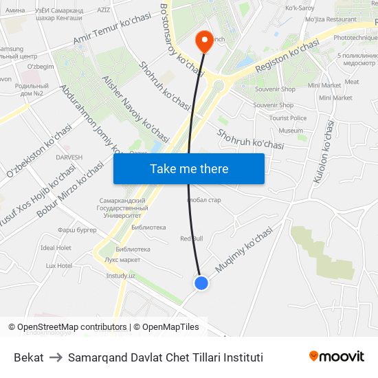 Bekat to Samarqand Davlat Chet Tillari Instituti map