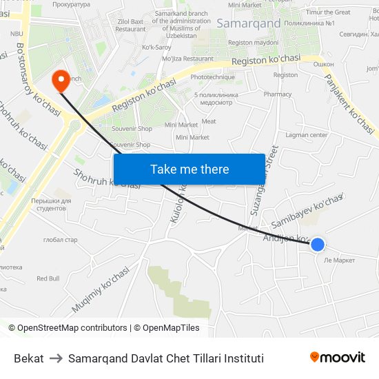 Bekat to Samarqand Davlat Chet Tillari Instituti map