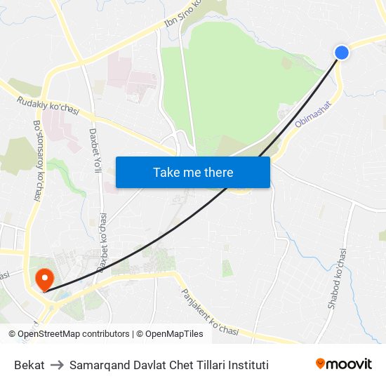 Bekat to Samarqand Davlat Chet Tillari Instituti map