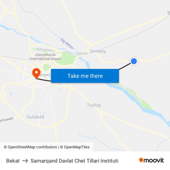 Bekat to Samarqand Davlat Chet Tillari Instituti map