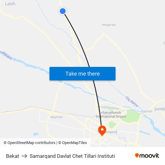 Bekat to Samarqand Davlat Chet Tillari Instituti map