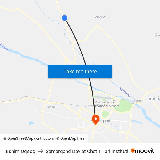Eshim Oqsoq to Samarqand Davlat Chet Tillari Instituti map