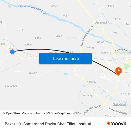 Bekat to Samarqand Davlat Chet Tillari Instituti map