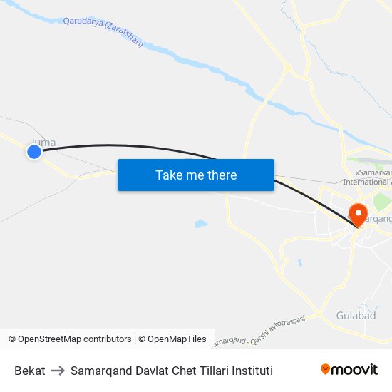 Bekat to Samarqand Davlat Chet Tillari Instituti map