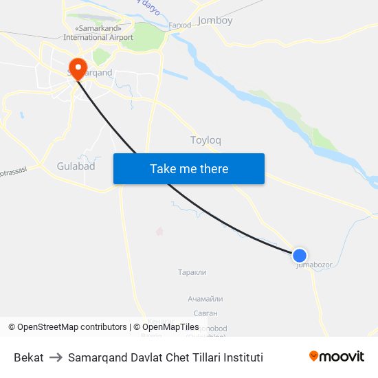 Bekat to Samarqand Davlat Chet Tillari Instituti map