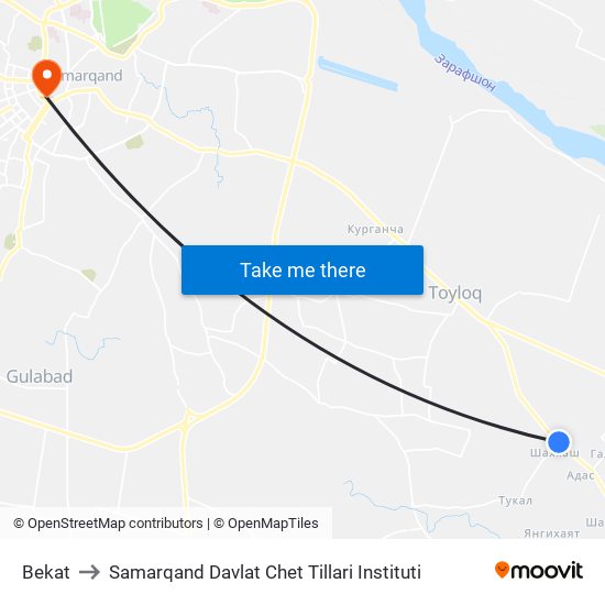 Bekat to Samarqand Davlat Chet Tillari Instituti map