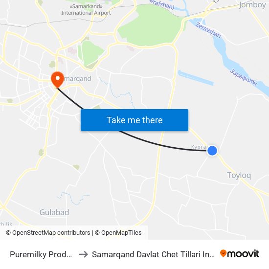Puremilky Products to Samarqand Davlat Chet Tillari Instituti map