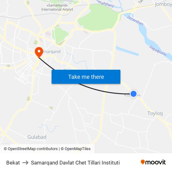 Bekat to Samarqand Davlat Chet Tillari Instituti map