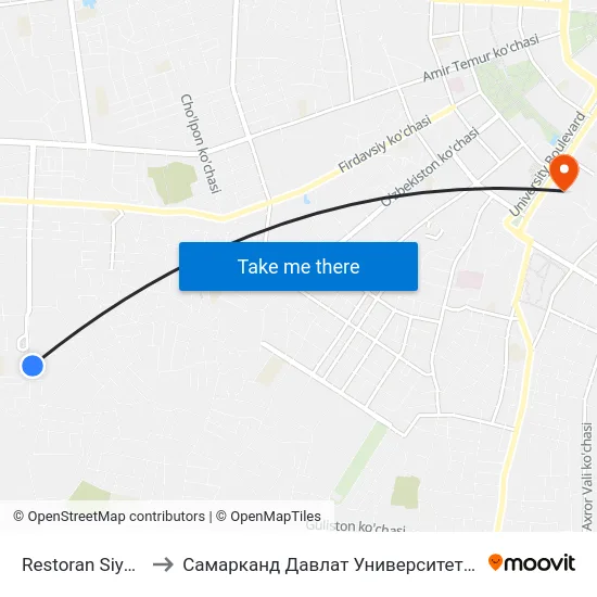 Restoran Siyavush to Самарканд Давлат Университети (Самду) map