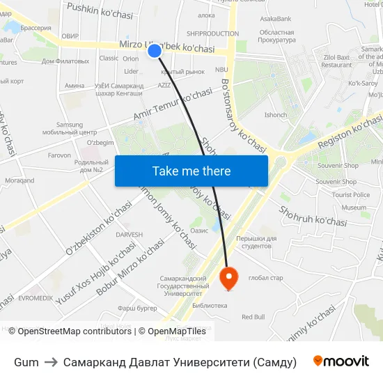 Gum to Самарканд Давлат Университети (Самду) map
