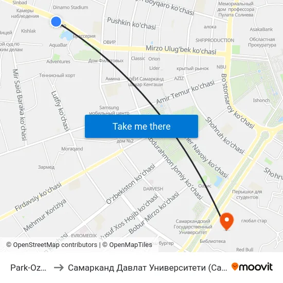Park-Ozero to Самарканд Давлат Университети (Самду) map