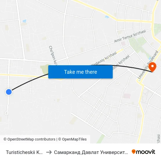 Turisticheskii Kolledzh to Самарканд Давлат Университети (Самду) map