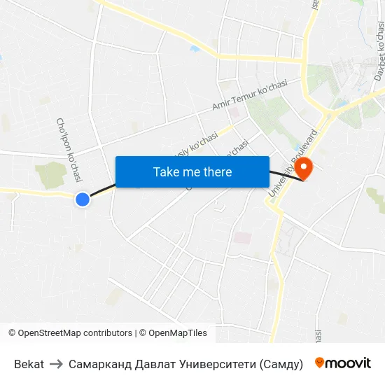 Bekat to Самарканд Давлат Университети (Самду) map