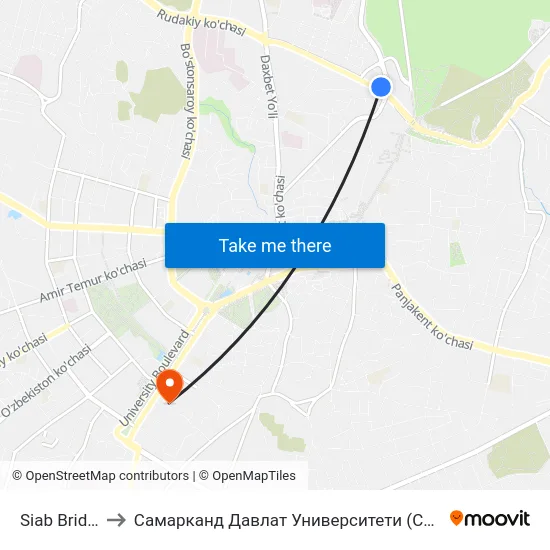 Siab Bridge to Самарканд Давлат Университети (Самду) map