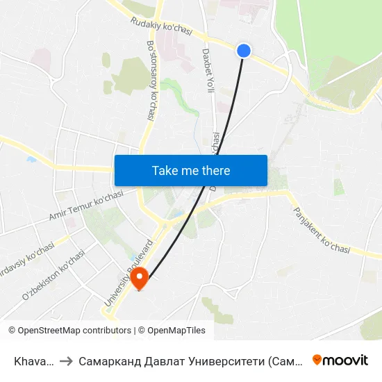 Khavasi to Самарканд Давлат Университети (Самду) map